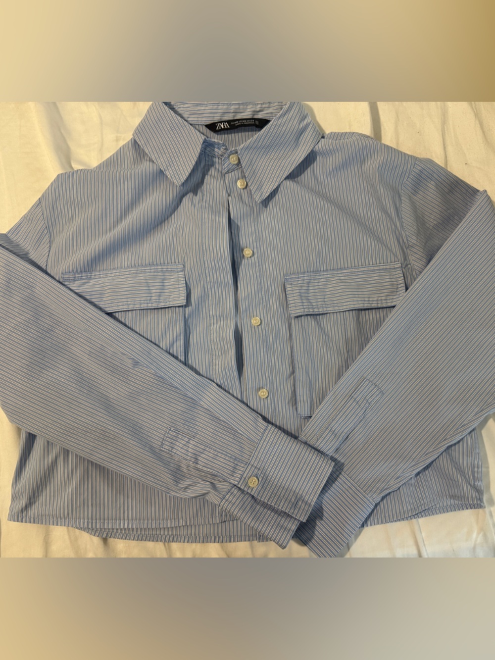 Zara Light Blue Stripe Button-Up Shirt ( Short length)